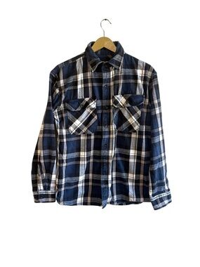 Five Brothers Size Medium Blue Black Plaid Heavyweight Work Flannel Western